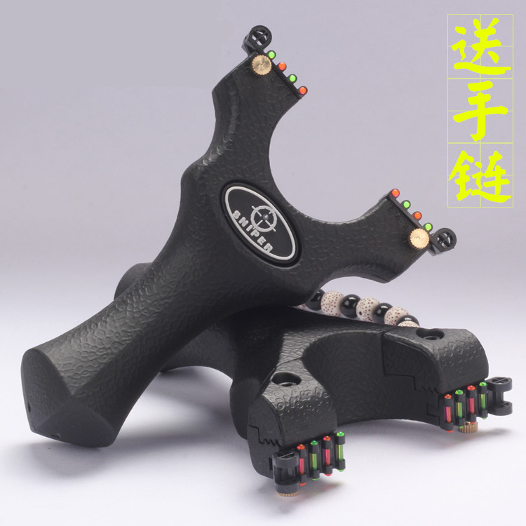热销夹片扁皮弓_树脂聚碳弹弓猎鹰双瞄夹片户外竞技扁皮弹弓光纤调瞄