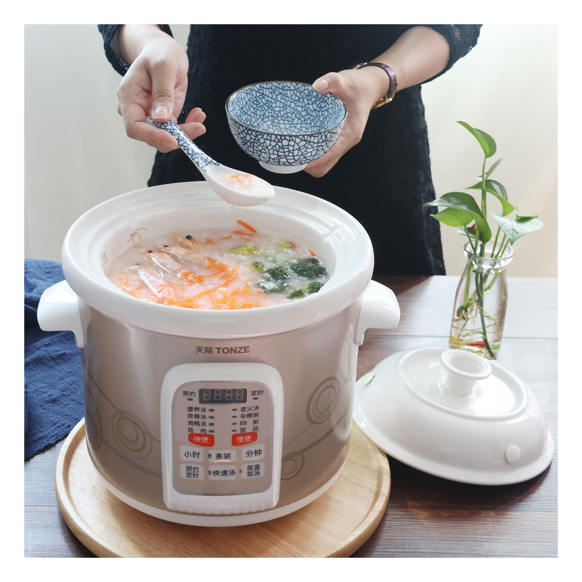 一折熬粥锅 煮粥_天际电粥堡煮粥全自动电顿锅陶瓷熬粥锅家用希稀饭锅
