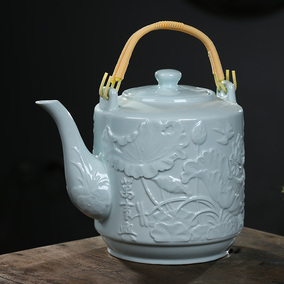 大号陶瓷茶壶大容量凉水壶青釉冷水壶耐热瓷壶提梁壶泡茶壶家用