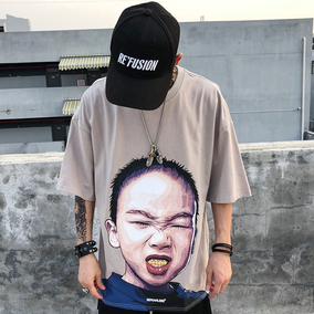 牛古鲁原创潮牌大金牙小孩头像印花短袖t恤男欧美街头嘻哈学生tee