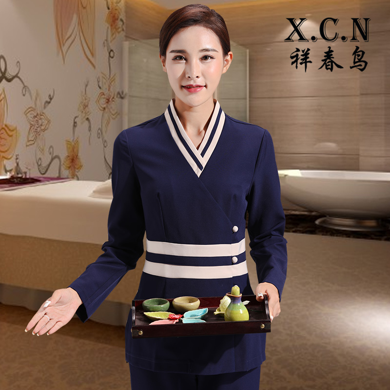 美容院工作服秋冬装按摩足浴技师服足疗长裤套装美容师服装七分袖