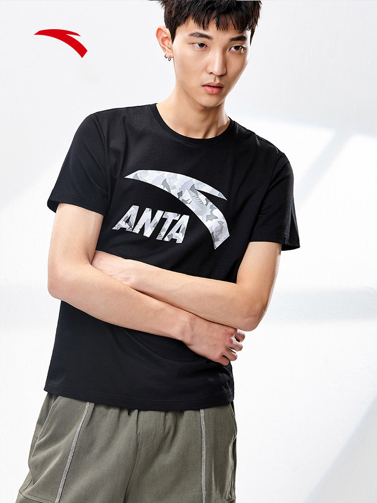 安踏短袖t恤男 2019夏季新款经典大logo纯棉透气运动t恤短男服