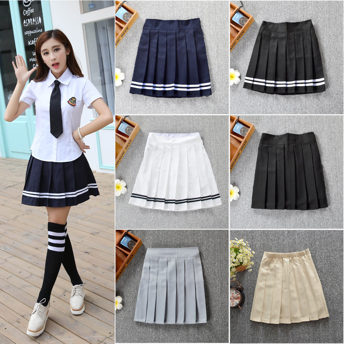 特价校服裙_英伦学院风少女学生校服班服裙裤半身裙百褶海军条纹裙a字