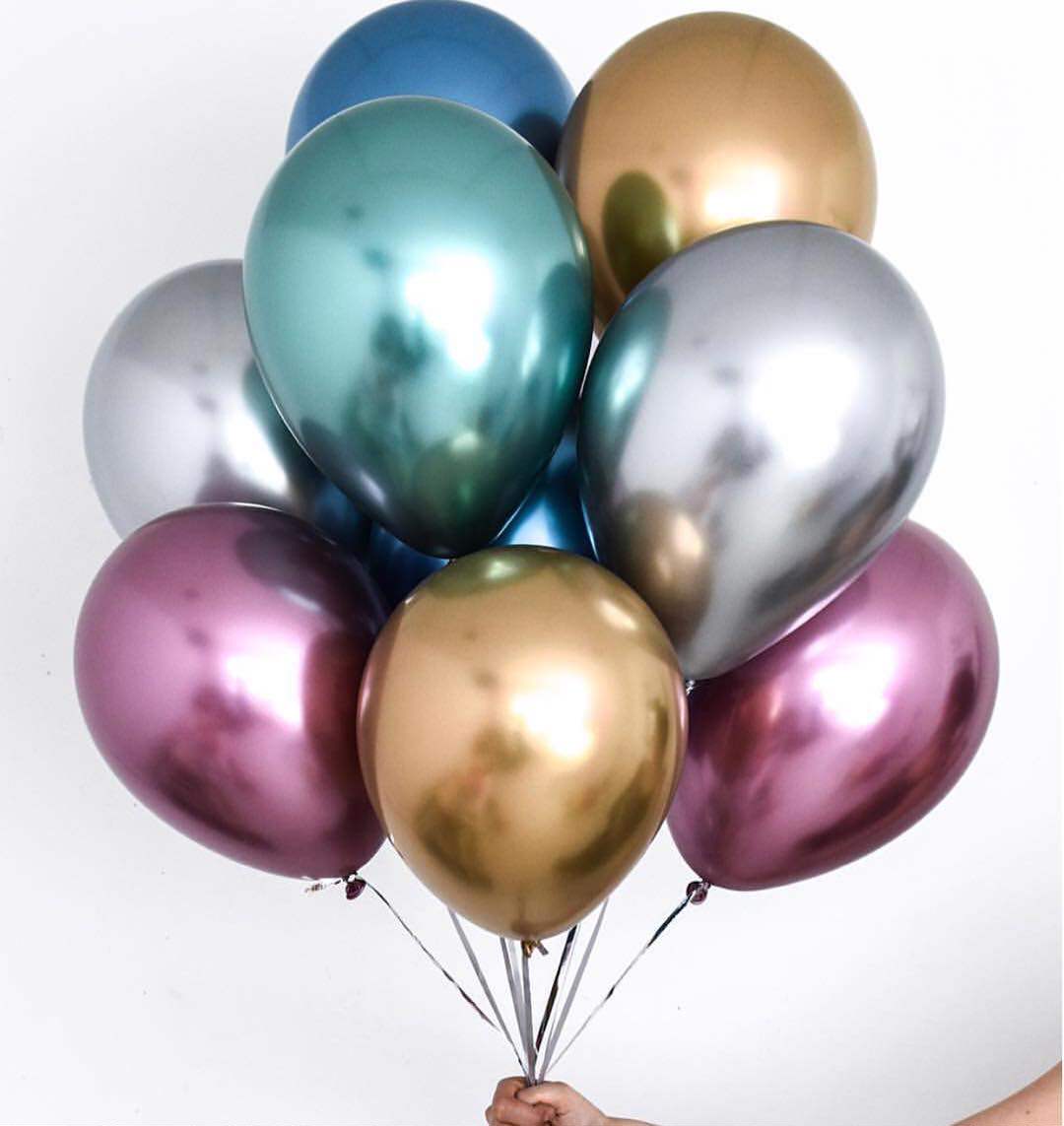 一折银色气球珠光_进口金属色气球乳胶加厚铬合金银色珠光派对布置
