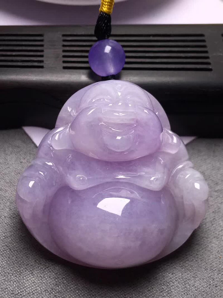 翡翠玉吊坠佛公 缅甸天然玉石a货老坑冰种紫色