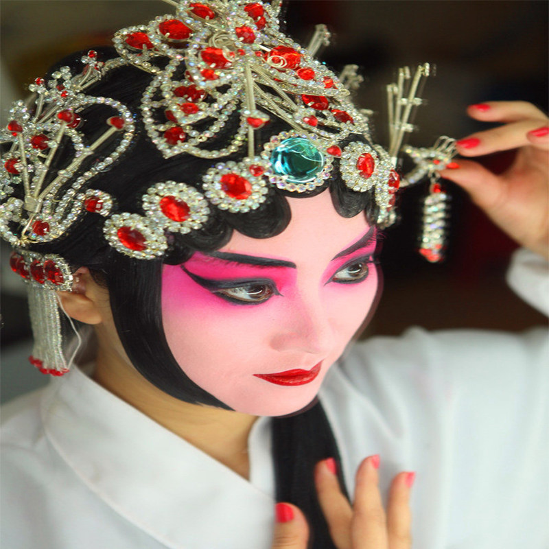 戏曲戏剧用品京剧头面戏曲头饰水钻头面五彩木钻面青衣头饰箱装