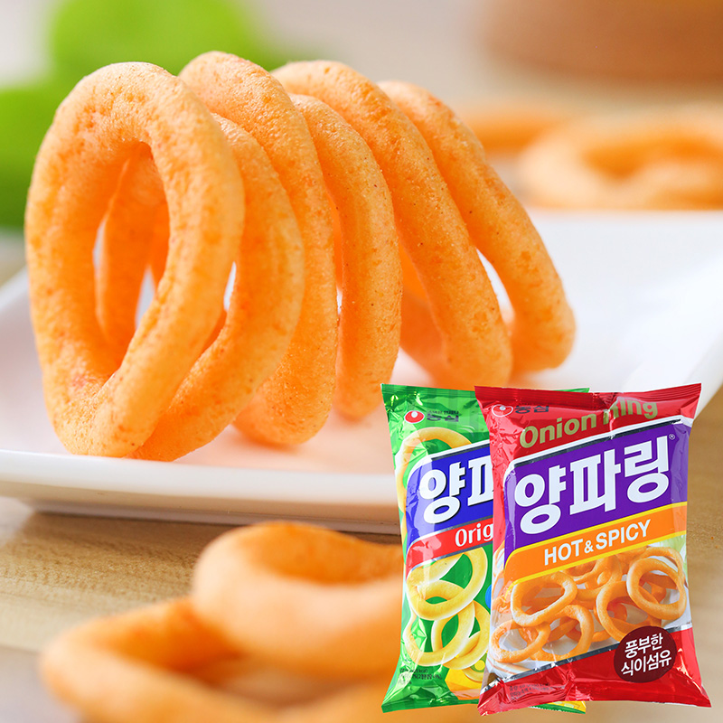零食韩国进口休闲小吃_韩国进口零食农心原味辣味洋葱圈薯片休闲膨化