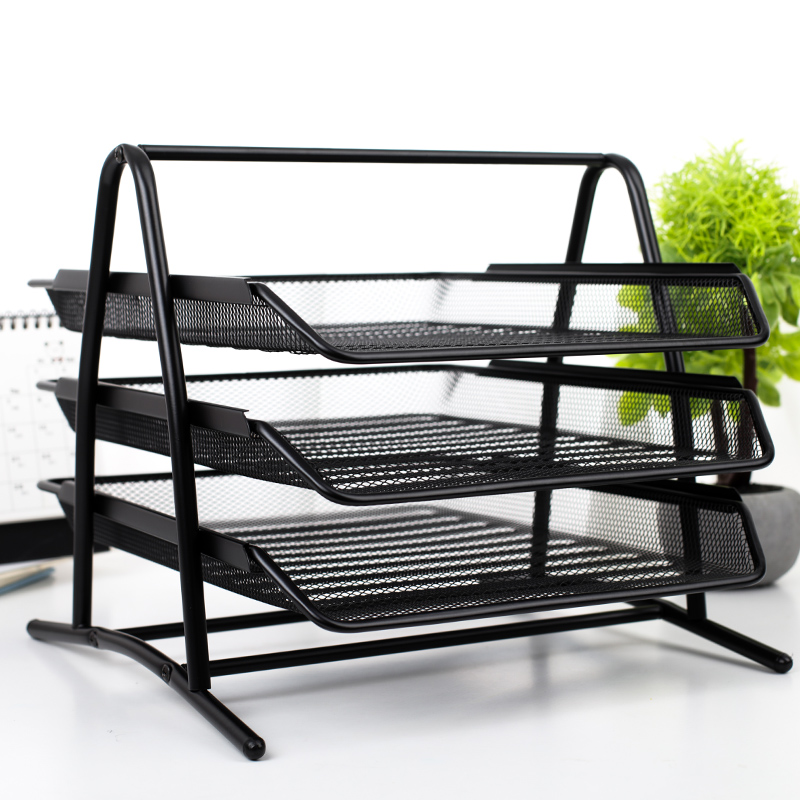 得力金属文件架架子多层文件框文件筐文件栏三