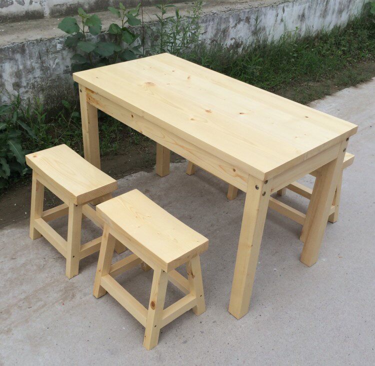 包邮 饭店桌椅餐馆原木桌椅实木桌板凳面馆长桌小吃店吃饭桌子   现价