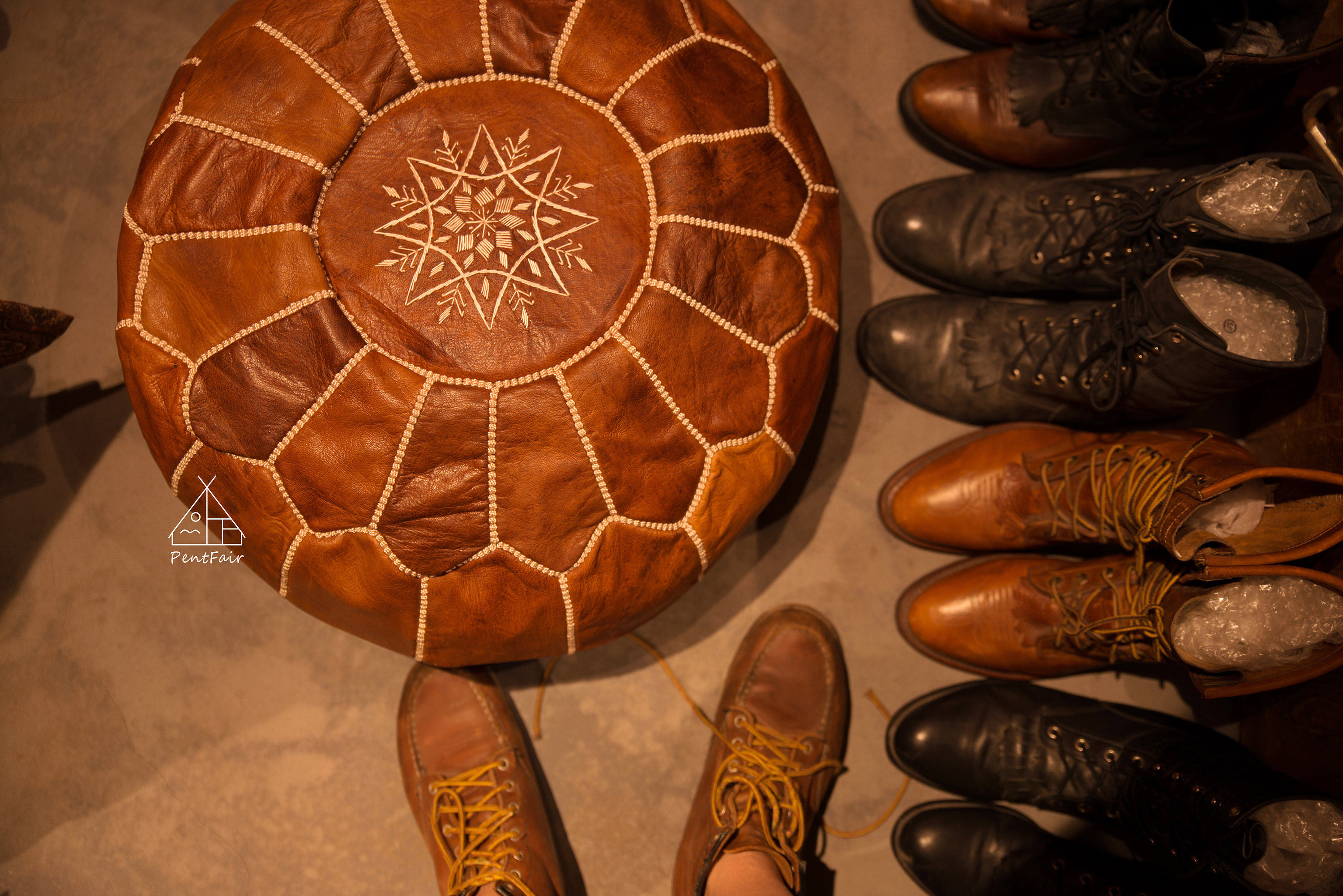 leather pouf 摩洛哥皮墩曼达拉绣花手工羊皮