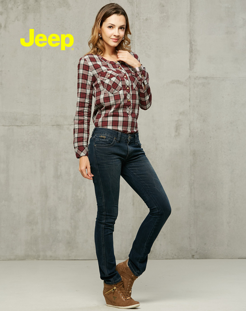 jeep/吉普女装专柜品质秋冬款圆领全棉休闲长袖衬衫修身ww12wh015