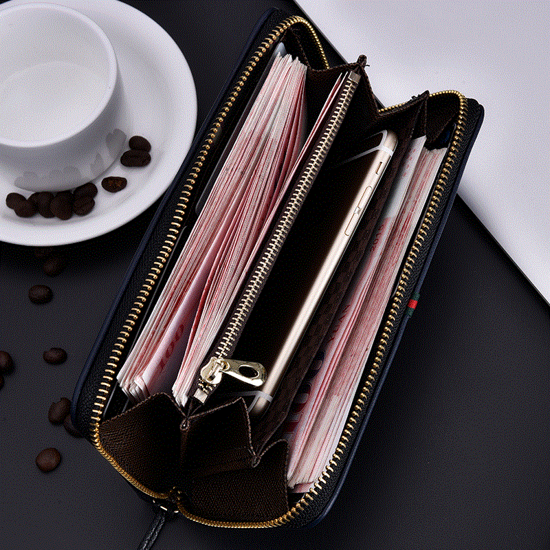 时尚钱包长款皮夹多卡位钱夹手包男款商务拉链多功能手机包潮男士