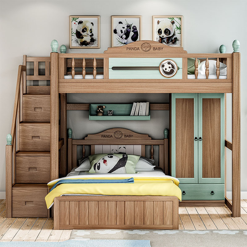 多功能组合床实木男孩学生床上床下桌高低床带书桌衣柜高架床成人