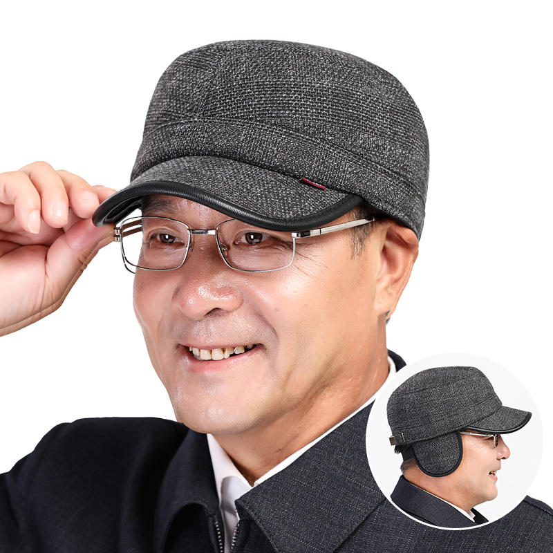 暖帽子男冬天 爸爸_中老年人帽子男士秋冬天保暖平顶帽加绒加厚护耳帽