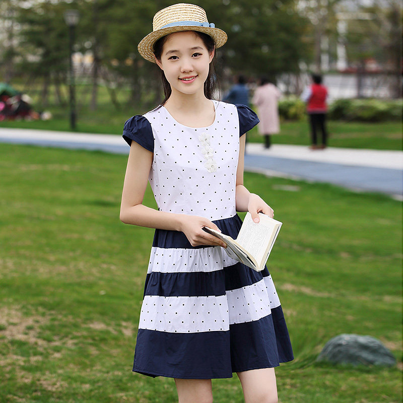 17夏季大童少女孩裙子12青少年女装13初中学生小清新连衣裙14岁女