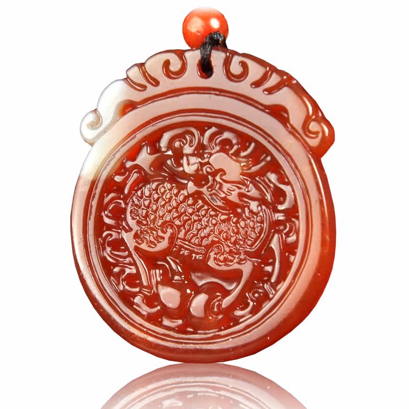 祥瑞斋玉业 开光红绿白 玛瑙玉髓麒麟牌 男女款吊坠饰品 尺寸_7折现价