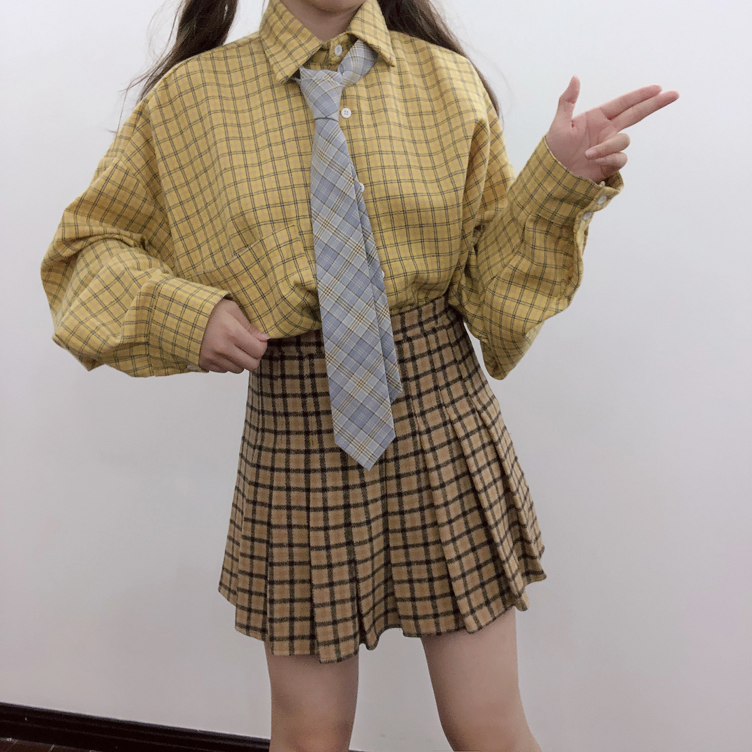 特价女士格子衬衫_双马尾协会 jk制服衬衫日系学院风软妹冬装毛呢格子