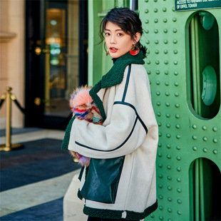 mili米粒定制红秀皮毛一体上衣外套女复古女装个性街头风羊毛衣服