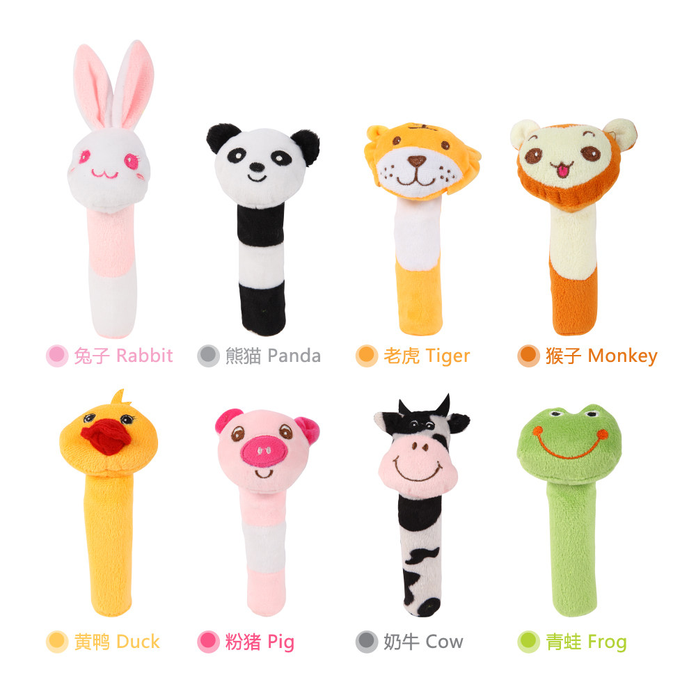 贝恩施bb棒摇铃 宝宝手摇铃动物手偶0-1岁婴儿玩具手抓棒bibi棒