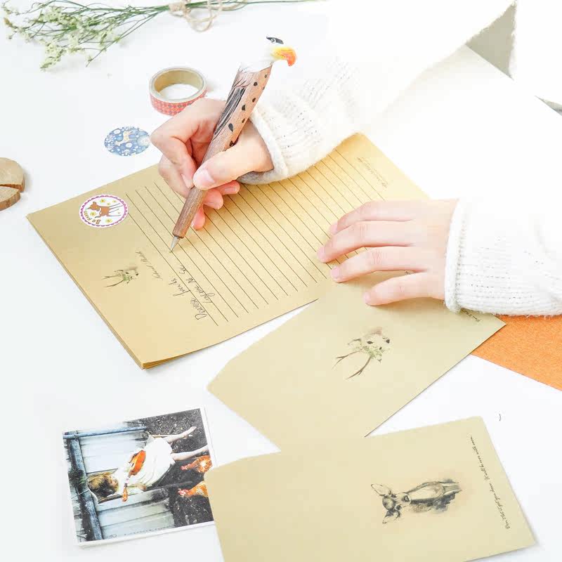 麋鹿の笺 中国风复古牛皮信纸 森系牛皮纸信笺 明信片信封邀请函