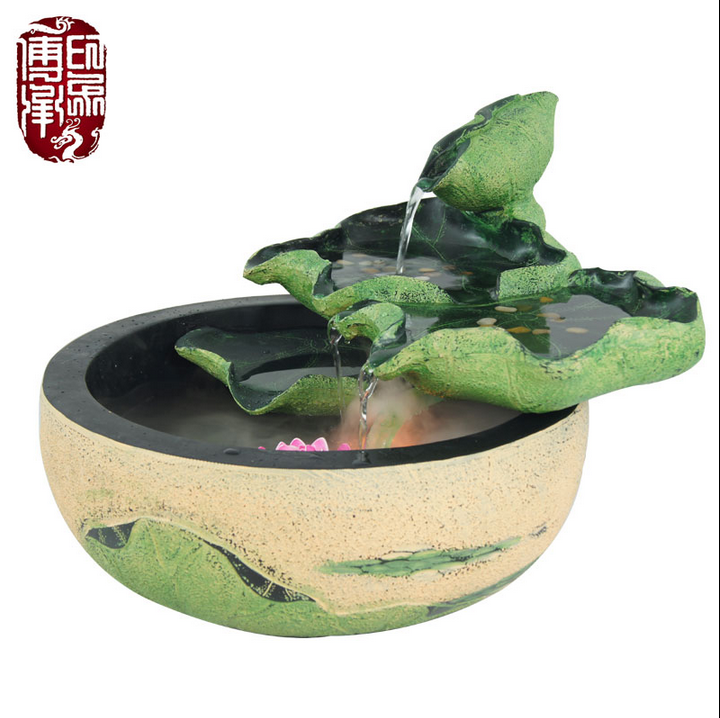 风水轮假山流水喷泉鱼缸盆景水车荷花工艺品加湿器家居摆件装饰品_7折