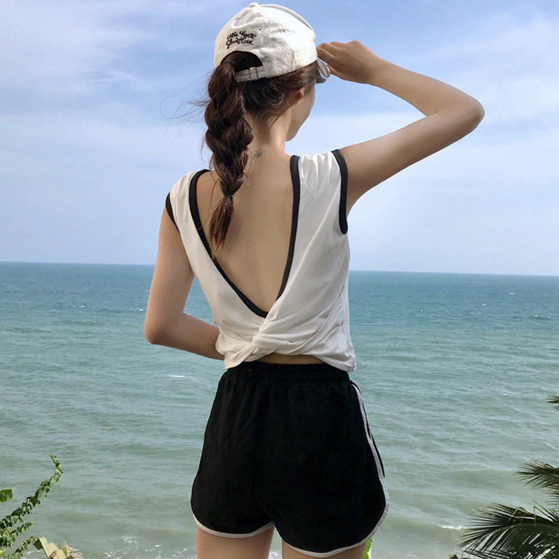 上衣女夏性感_夏季新款韩版气质修身显瘦背心女性感小心机后背扭结露