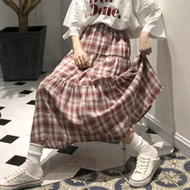 ins超火的半身裙女夏季复古高腰格子蛋糕裙学生中长款很仙的裙子
