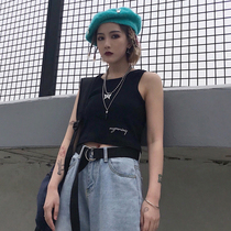 夏季新品韩版ins短款刺绣字母内搭小心机百搭无袖露脐打底背心女