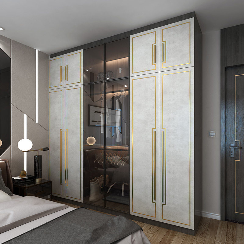 特价卧室衣柜定制_全屋定制港式后现代轻奢风衣柜卧室时尚玻璃门大