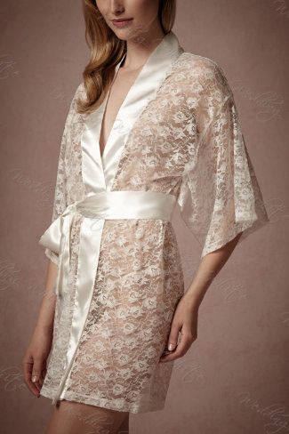 北京实体店美国代购新娘性感蕾丝腰带唯美柔滑短和服睡袍包邮正品