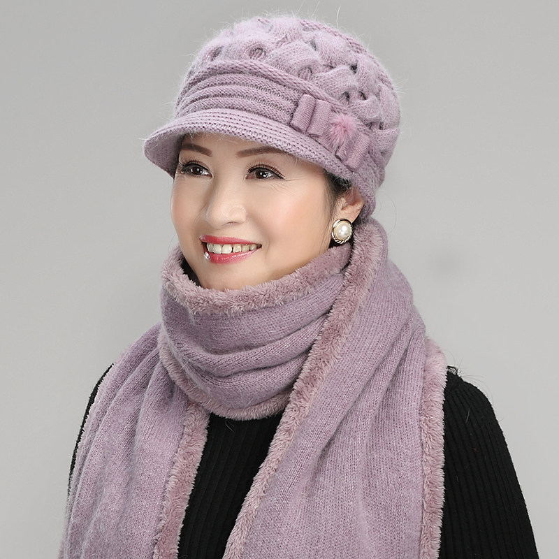 女士帽子冬季 妈妈_中老年人女士秋冬天老太太毛线老人帽子围巾女冬季