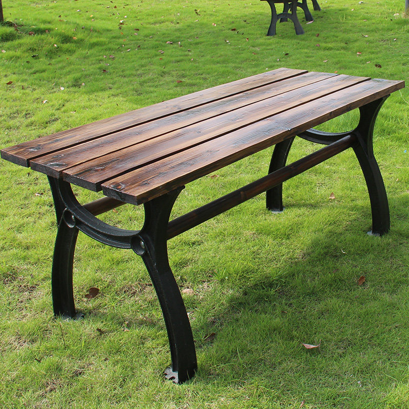 特价木桌长桌_户外露台铸铁防水防腐木桌椅室外实木碳化公园桌花园