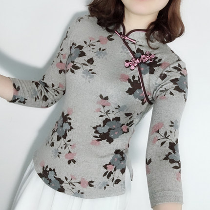 欧洲站秋装女2019新款斜对襟印花真丝缎中国风欧货潮中式盘扣上衣_不