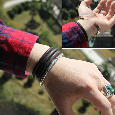 野马精工复刻高桥风格菊地健手镯18k四目鹰唐草花纹银口手镯