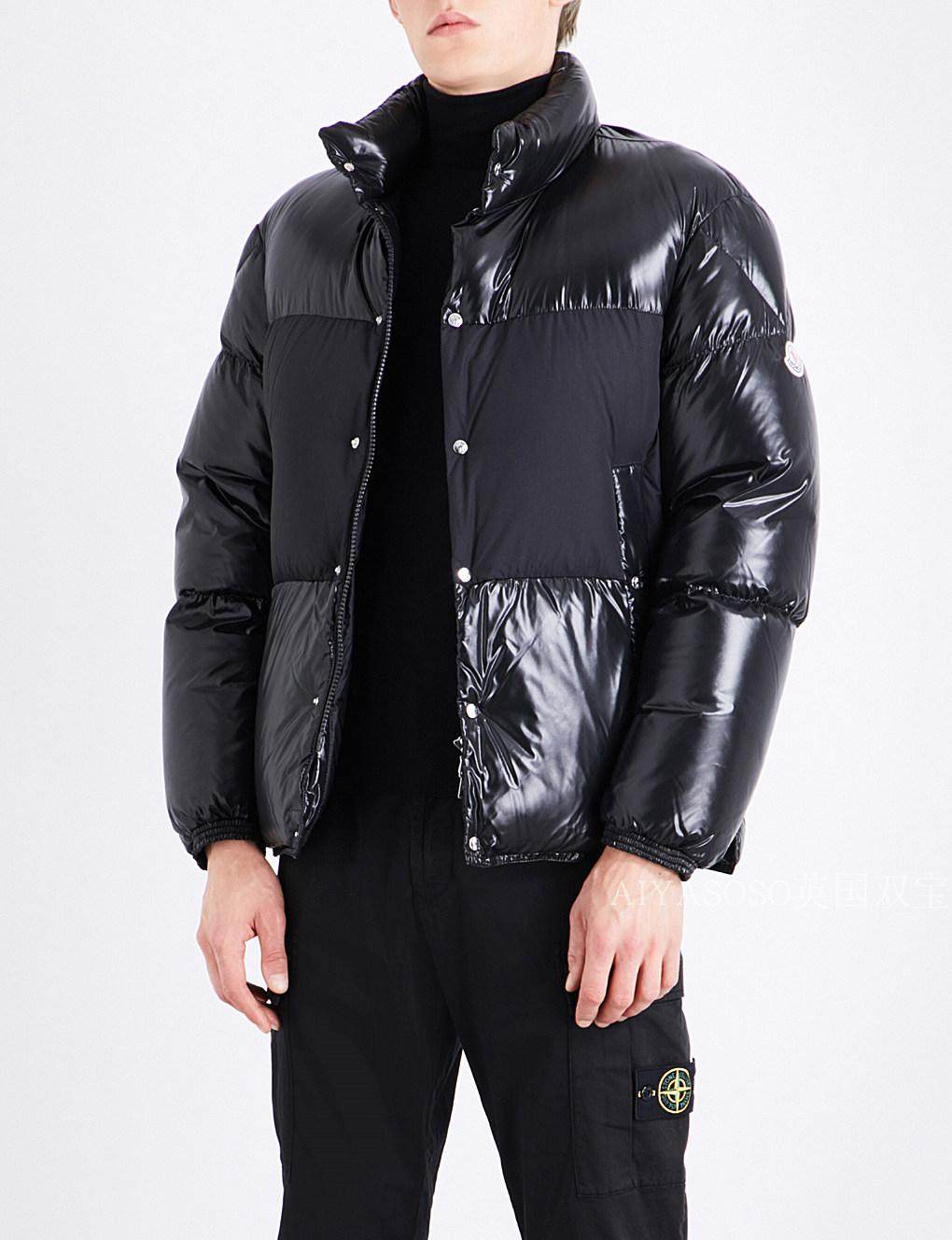 英国代购直邮moncler蒙口羽绒服男装黑色亮面连帽面包服 ss 12.25