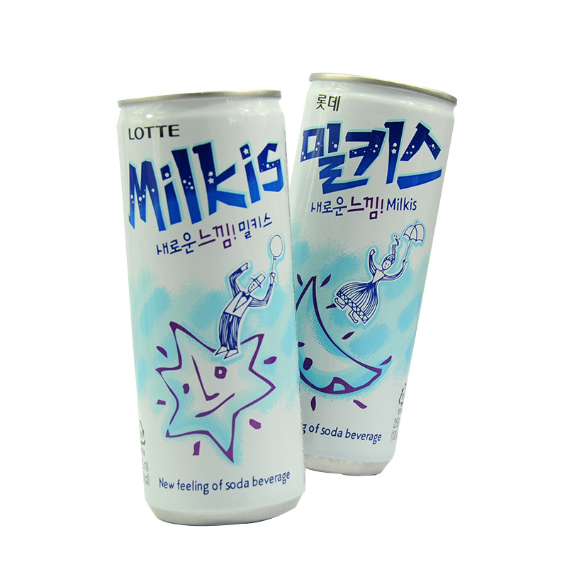 韩国食品进口乐天牛奶碳酸饮料250ml苏打汽水milkis牛奶碳酸饮料