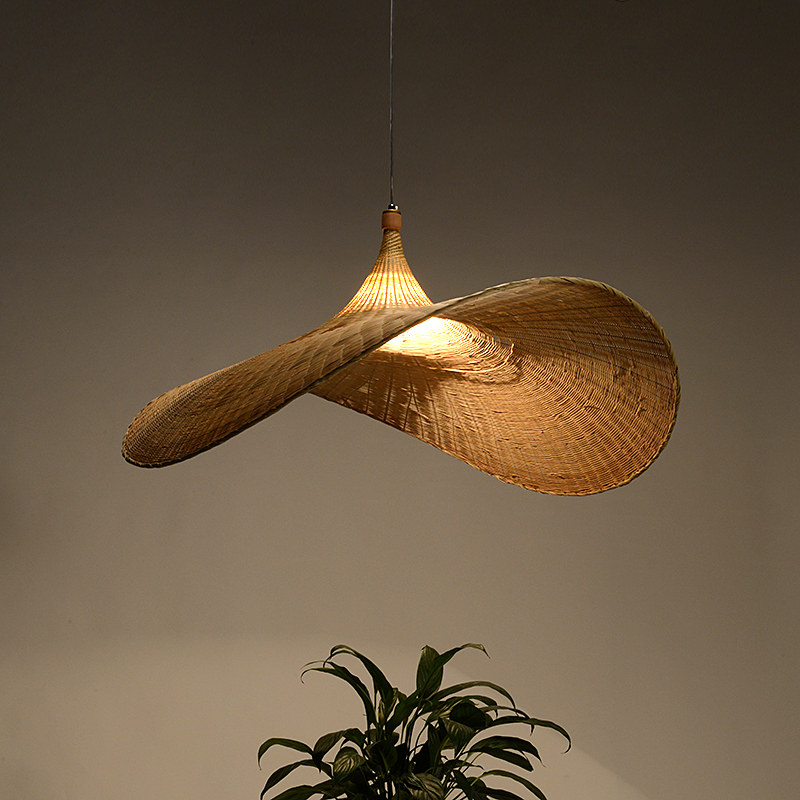 ptlife平田新中式竹艺吊灯创意田园竹编草帽