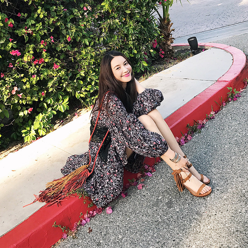 碎花连衣裙张大奕jupe vendue2017新款女夏v领