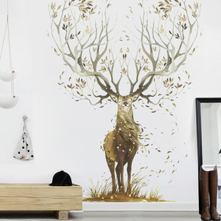 北欧麋鹿墙贴创意ins客厅玄关走廊贴画背景墙壁装饰贴纸墙纸自粘