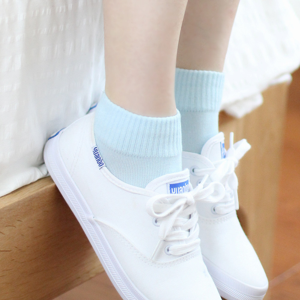 秋冬新款纯色纯棉短袜运动袜收口简单韩版日系百搭配板鞋船袜优惠券