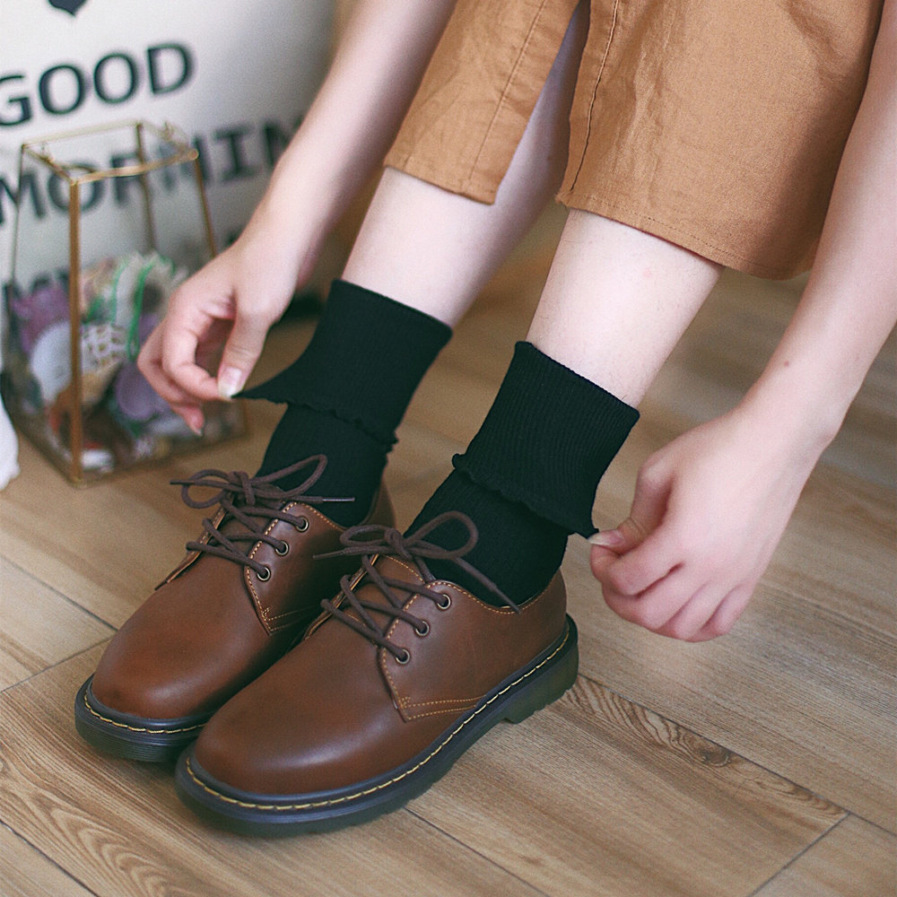 女士秋冬纯色翻遍木耳边精梳纯棉知性女性袜子薄节约素配皮鞋优惠券