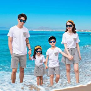 2018款亲子母女连衣裙夏装短袖 韩国条纹母女