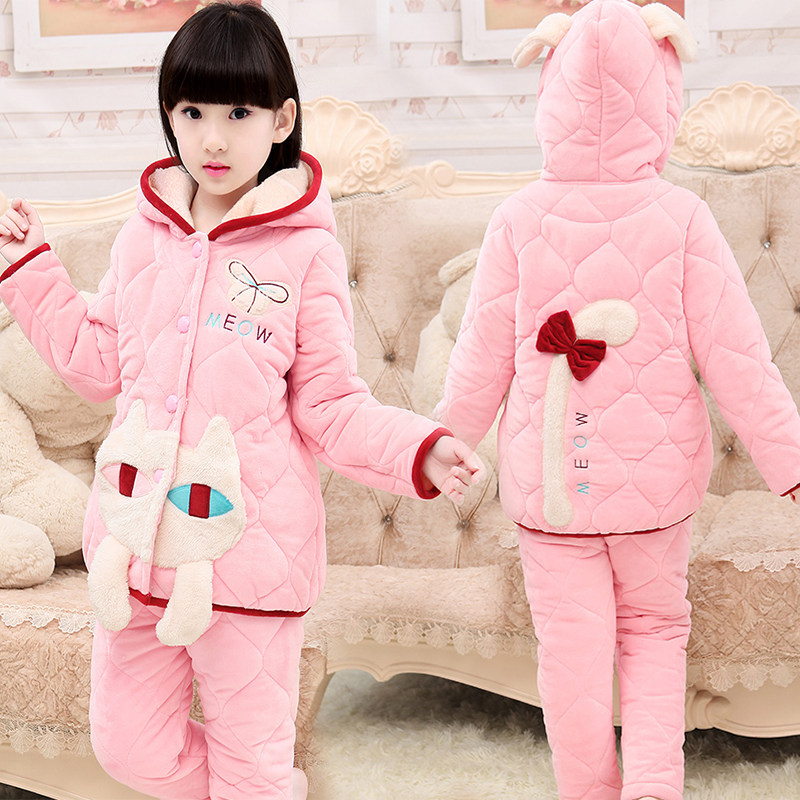 睡衣冬季珊瑚绒加厚夹棉套装中大童可爱冬装小女孩加绒家居服优惠券