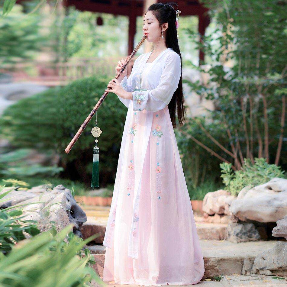 古装女 汉服 襦裙 如梦霓裳_如梦霓裳汉服衣服女对襟齐腰襦裙窄袖天