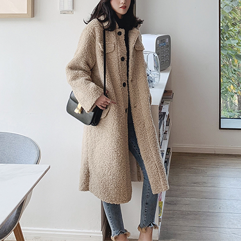特价长款羊羔毛外套女长过膝_2018冬季新款韩版中长款过膝皮毛一体仿