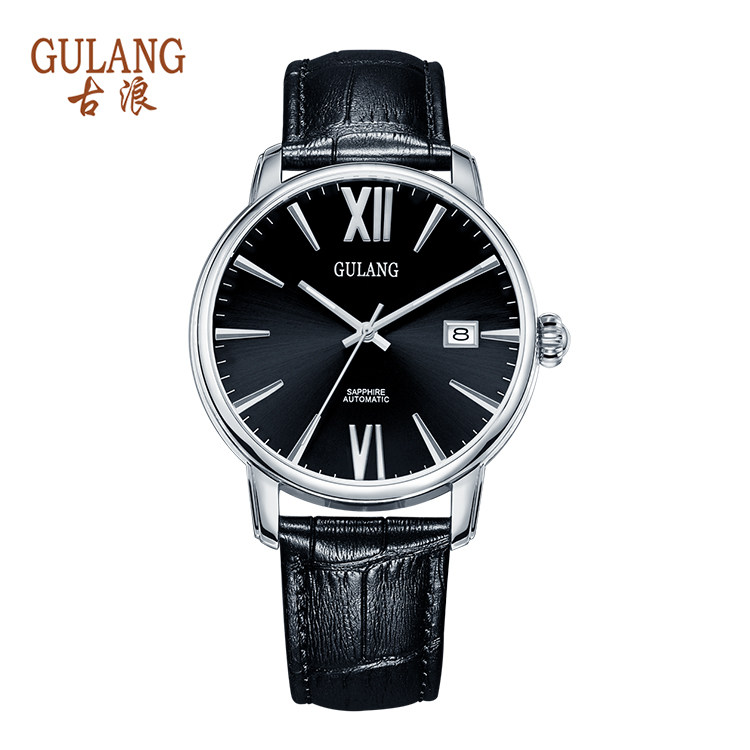 古浪新品手表男士皮带机械表全自动 时尚简约防水表休闲腕表潮3元优惠