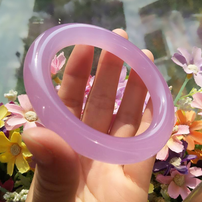 纯天然芙蓉玉圆条玉手镯玛瑙芙蓉玉镯子玉髓冰种圆条手镯粉色