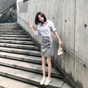 秋装女2018新款俏皮女神范衬衫加半身裙成熟女套装时尚两件套冬装