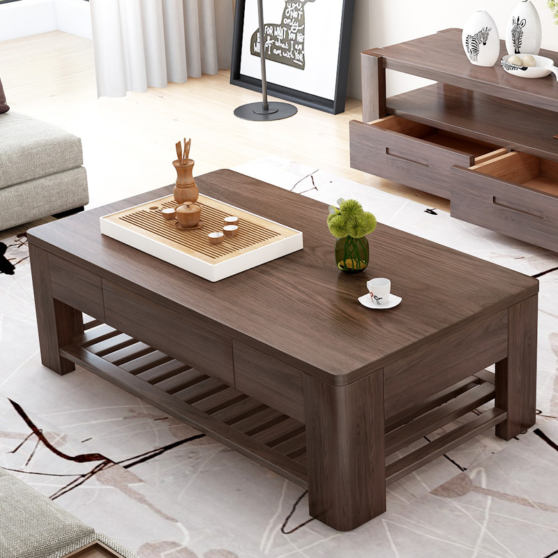预 北欧茶几 功夫茶台茶几客厅家具套装收纳创意美式 纯实木茶几