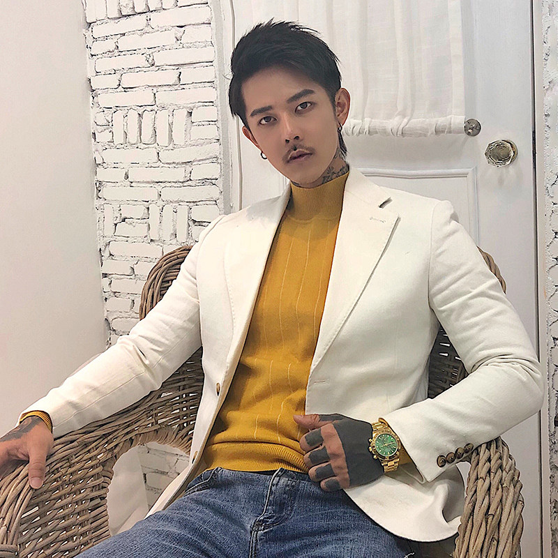韩版西装男_白鹤大人同款雅痞风英伦风夜场西装男韩版青年西服修身